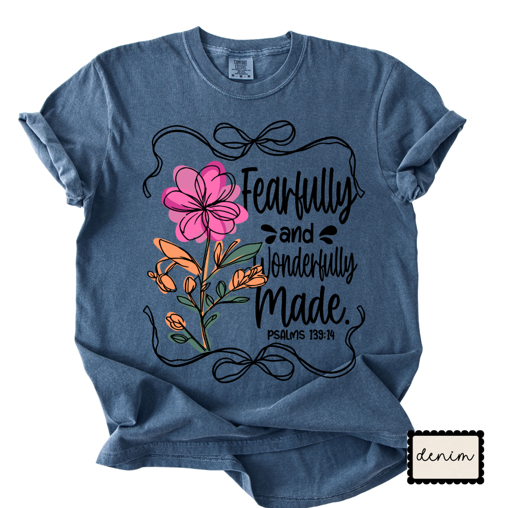 Fearfully & Wonderfully Made Christian Tee | Floral Bible Verse Shirt | Women’s Faith Apparel