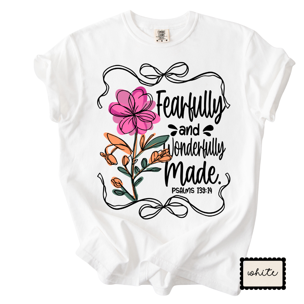 Fearfully & Wonderfully Made Christian Tee | Floral Bible Verse Shirt | Women’s Faith Apparel