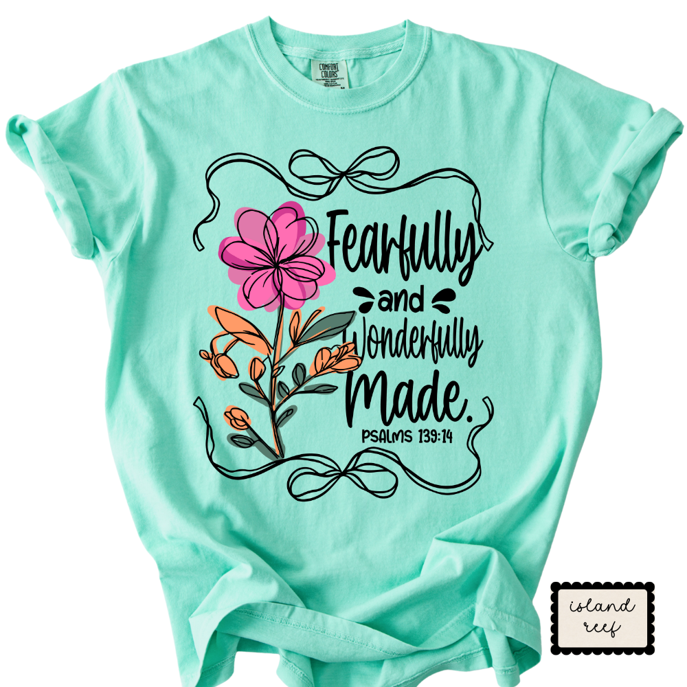 Fearfully & Wonderfully Made Christian Tee | Floral Bible Verse Shirt | Women’s Faith Apparel