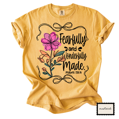 Fearfully & Wonderfully Made Christian Tee | Floral Bible Verse Shirt | Women’s Faith Apparel