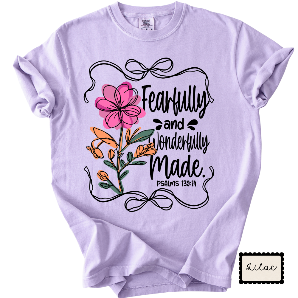 Fearfully & Wonderfully Made Christian Tee | Floral Bible Verse Shirt | Women’s Faith Apparel