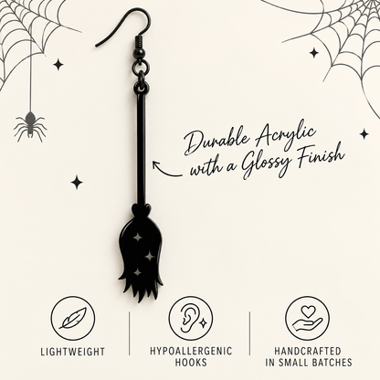 Black spooky dangle earrings feature graphic