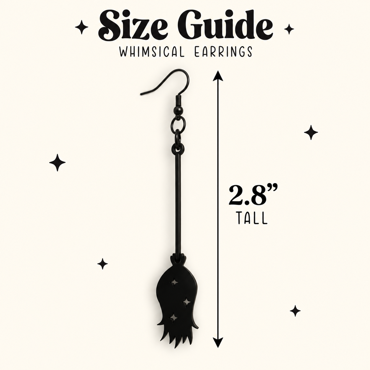 Black spooky dangle earrings size guide 2.8 inches high