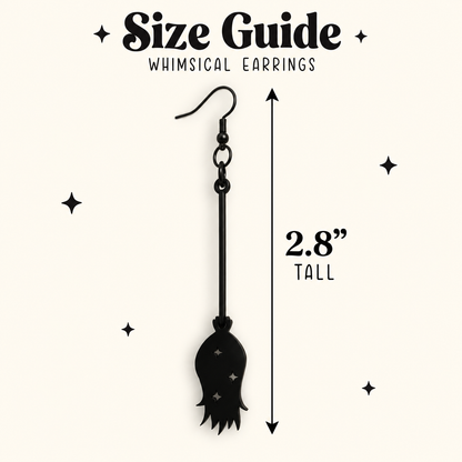 Black spooky dangle earrings size guide 2.8 inches high