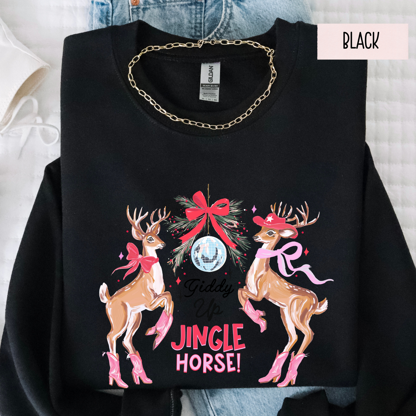 Giddy Up Jingle Horse Christmas Sweatshirt | Western Cowgirl Holiday Crewneck | Country Christmas Sweater