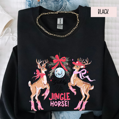 Giddy Up Jingle Horse Christmas Sweatshirt | Western Cowgirl Holiday Crewneck | Country Christmas Sweater