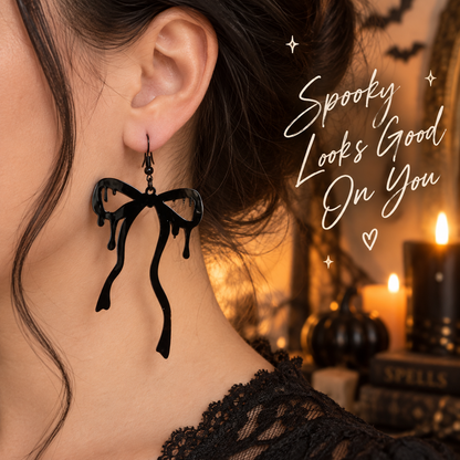 Black Drip Bow Earrings | Glossy Halloween Acrylic Earrings
