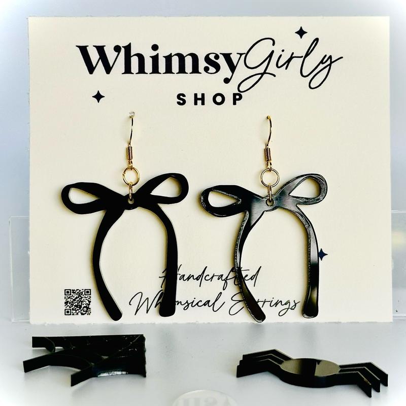 Black Coquette Bow Statement Earrings – Handmade Whimsical Jewelry