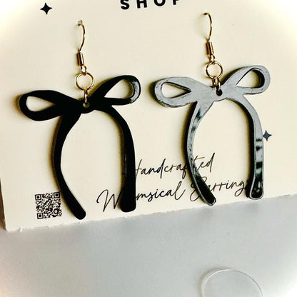 Black Coquette Bow Statement Earrings – Handmade Whimsical Jewelry