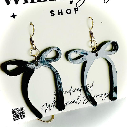 Black Coquette Bow Statement Earrings – Handmade Whimsical Jewelry