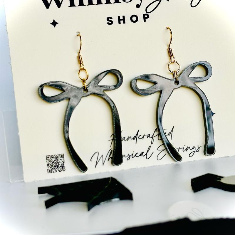 Black Coquette Bow Statement Earrings – Handmade Whimsical Jewelry