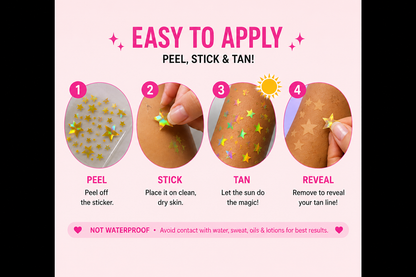 Holographic Star Print Tanning Stickers | 4pc Viral Sun Tattoo Set | Star Aesthetic Shimmer Vinyl Body Decals
