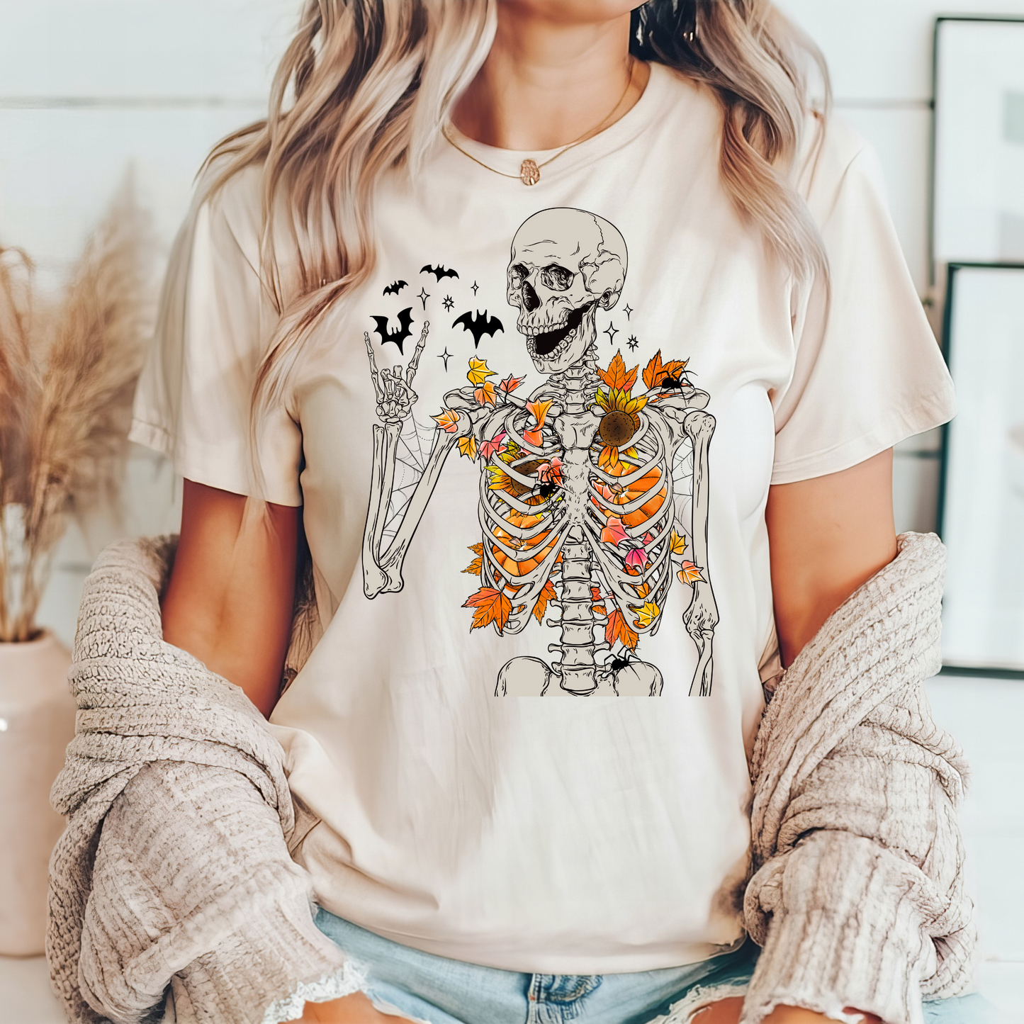 Whimsical Floral Skeleton Tee