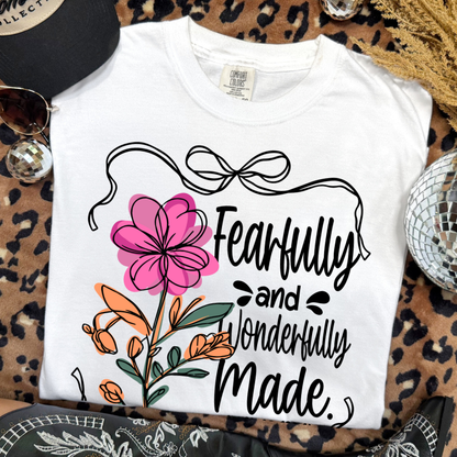 Fearfully & Wonderfully Made Christian Tee | Floral Bible Verse Shirt | Women’s Faith Apparel