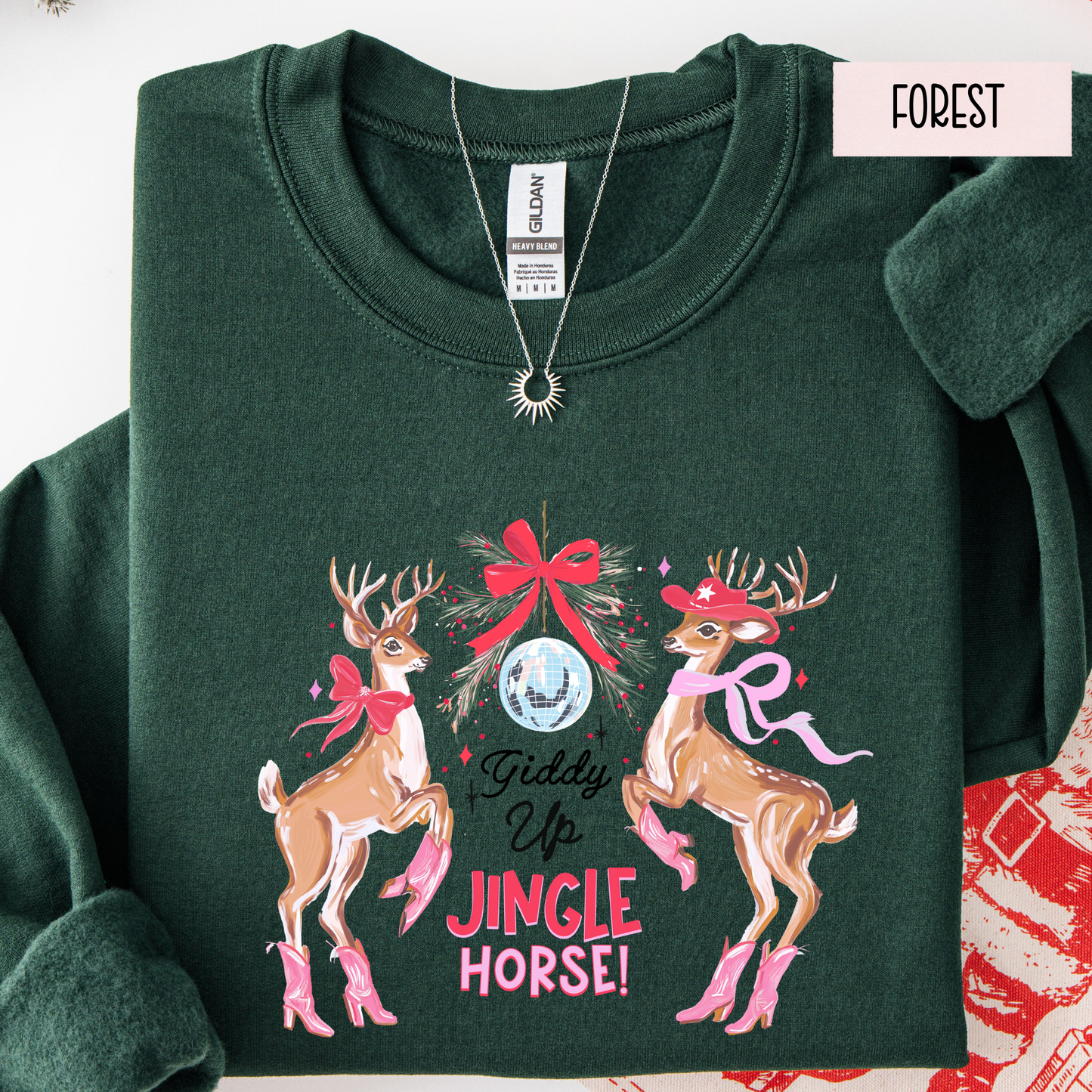 Giddy Up Jingle Horse Christmas Sweatshirt | Western Cowgirl Holiday Crewneck | Country Christmas Sweater