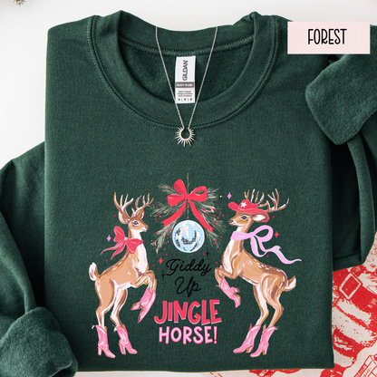 Giddy Up Jingle Horse Christmas Sweatshirt | Western Cowgirl Holiday Crewneck | Country Christmas Sweater