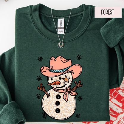 Western Cowboy Snowman Christmas Sweatshirt – Holiday Cowgirl Country Crewneck
