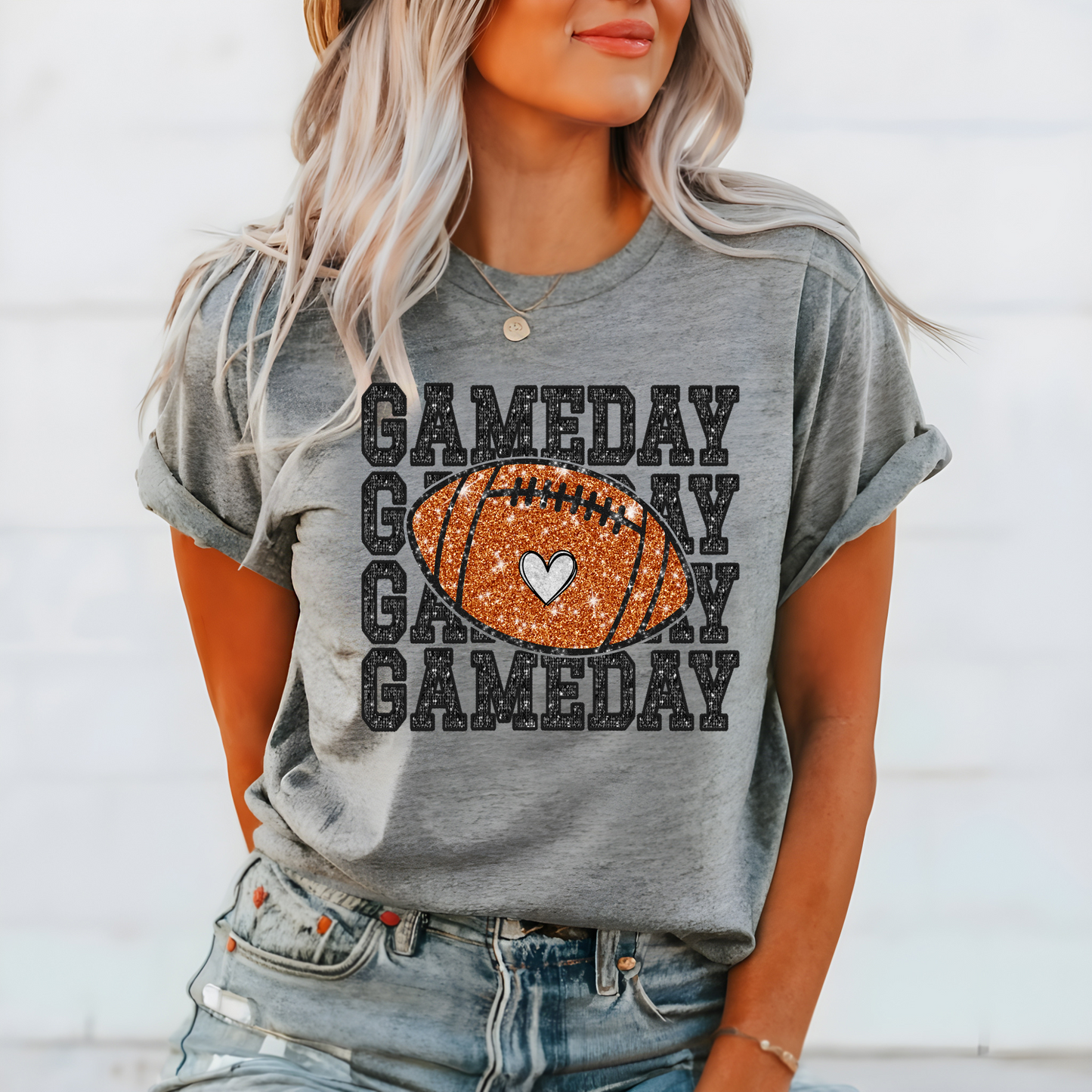 Gameday Football Shirt - Game Day Graphic T-Shirt - Faux Glitter Design