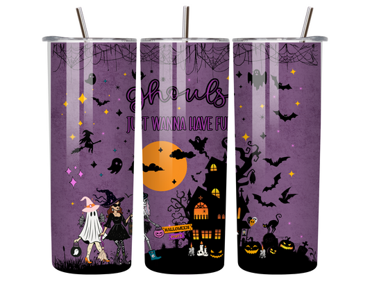 Ghouls Just Wanna Have Fun – 20oz Halloween Tumbler with Moon, Ghosts & Bats