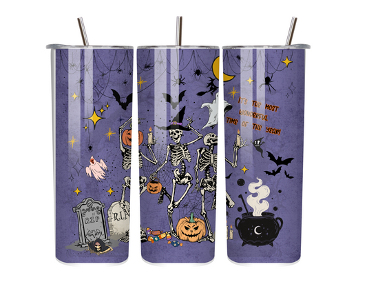 Dead Tired Still Vibin’ – 20oz Funny Skeleton Tumbler for Halloween Season