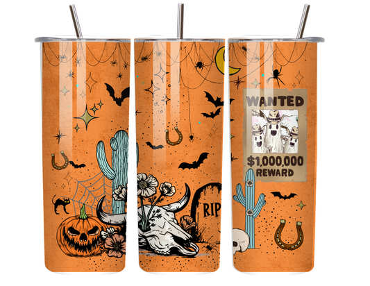 Dead or Alive – 20oz Western Halloween Tumbler with Wanted Poster Design