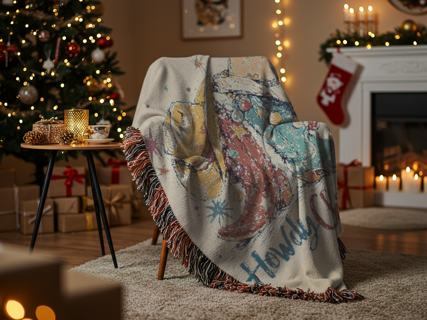 Christmas Cowboy Boots Woven Blanket | Southwestern Holiday Throw, Western Decor, Festive Home Gift, Rustic Living Room Accessory, Cozy
