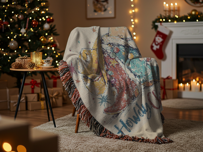 Christmas Cowboy Boots Woven Blanket | Southwestern Holiday Throw, Western Decor, Festive Home Gift, Rustic Living Room Accessory, Cozy