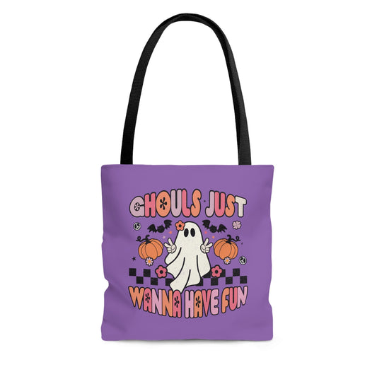 Halloween Tote Bag, Ghouls Just Wanna Have Fun Trick or Treat Halloween Candy Bag, Retro Tote Bag Canvas Ghost Bag