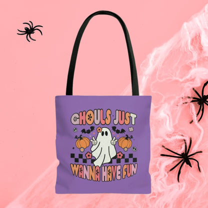 Halloween Tote Bag, Ghouls Just Wanna Have Fun Trick or Treat Halloween Candy Bag, Retro Tote Bag Canvas Ghost Bag