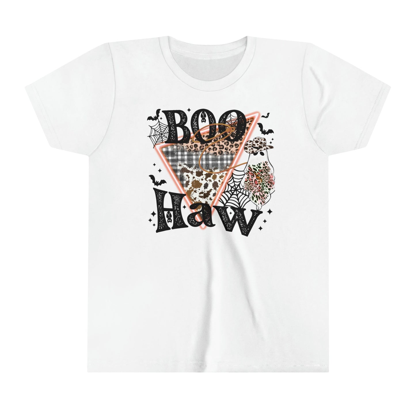 Girls Retro 'Boo Haw' Cowboy Ghost Tee - Bella + Canvas - Vintage Halloween T-shirt for Kids