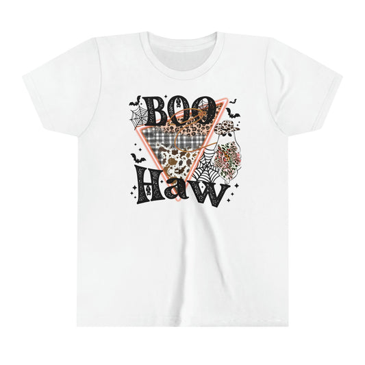 Girls Retro 'Boo Haw' Cowboy Ghost Tee - Bella + Canvas - Vintage Halloween T-shirt for Kids