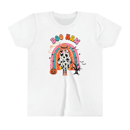 Boo Haw Girls Tee - Retro Western Halloween - Vintage-Inspired Cowgirl Ghost Shirt