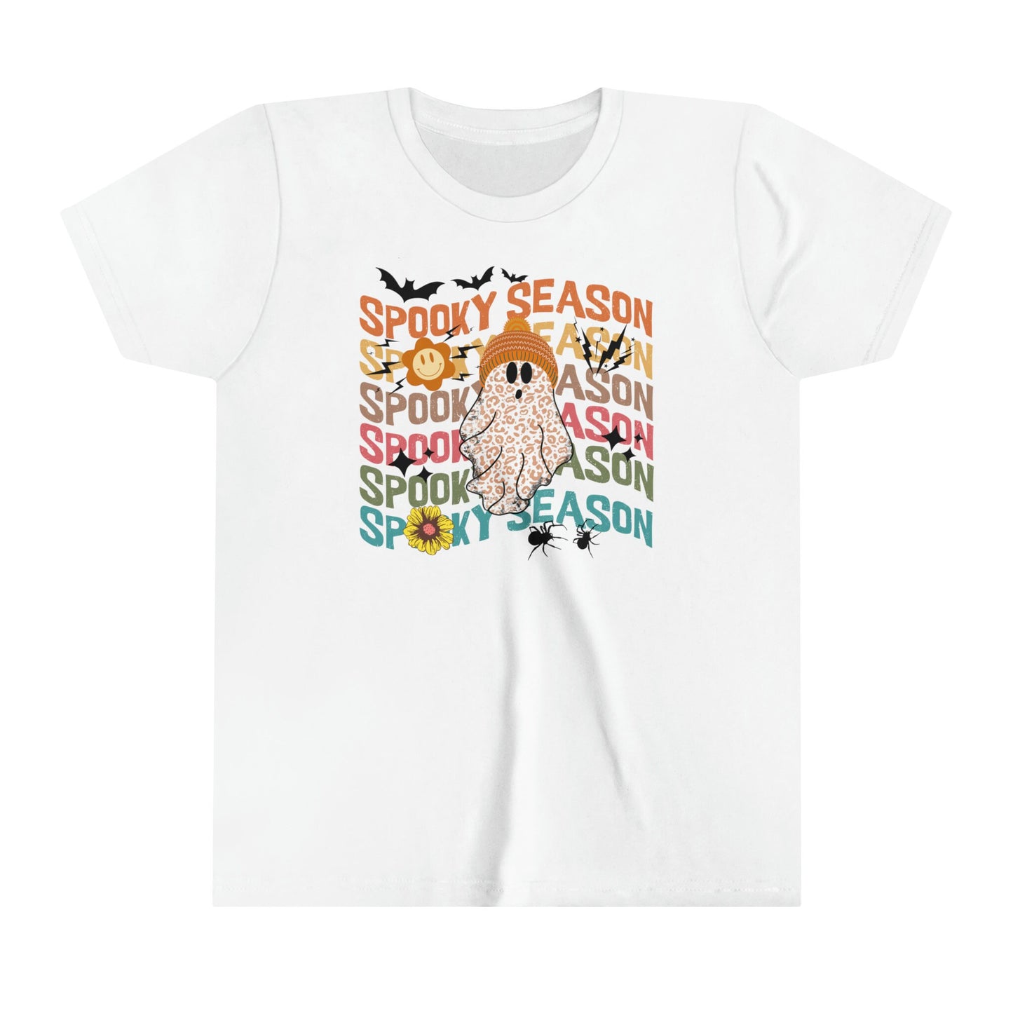 Spooky Season Retro Tee - Animal Print Ghost Design - Vintage-Inspired Halloween Shirt for Girls