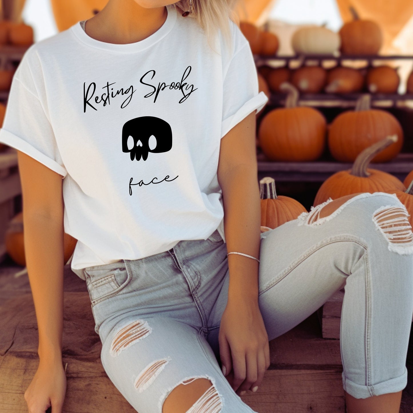 Womens Resting Spooky Face Tshirt, Back and Front Design Halloween Shirt, Fall Tee, Spooky season T-Shirt, Spooky vibes, Halloween gift