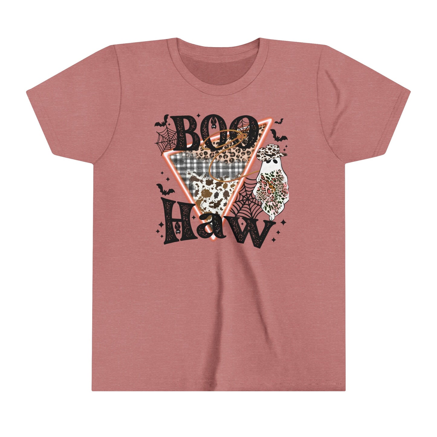 Girls Retro 'Boo Haw' Cowboy Ghost Tee - Bella + Canvas - Vintage Halloween T-shirt for Kids