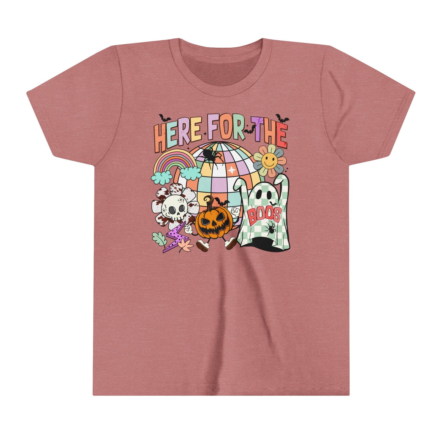 Girls 'I'm Here for the Boos' Tee - Retro Halloween Ghost & Pumpkin Design - Vintage-Inspired Spooky Shirt