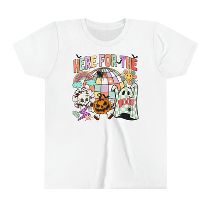 Girls 'I'm Here for the Boos' Tee - Retro Halloween Ghost & Pumpkin Design - Vintage-Inspired Spooky Shirt