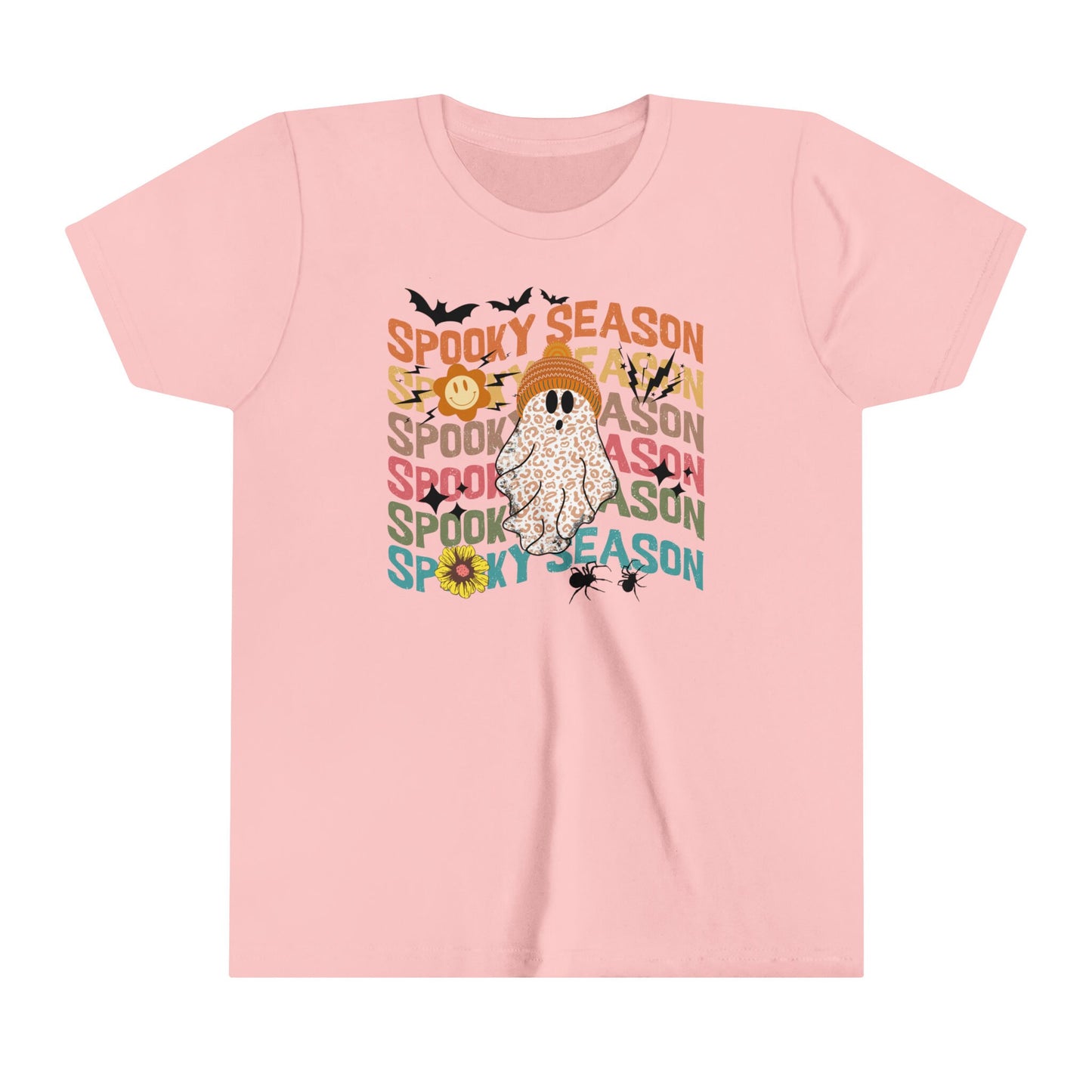 Spooky Season Retro Tee - Animal Print Ghost Design - Vintage-Inspired Halloween Shirt for Girls