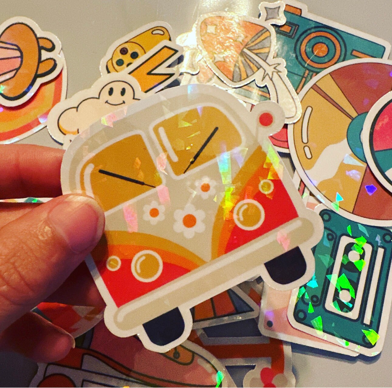 90s Retro Sticker Pack Nostalgia Sticker Pack - 22 Pack Holographic Stickers -Vintage 90's Baby Rollerskates, Ringpop, vhs, Hippie Stickers