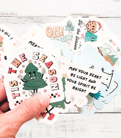 Cute Christmas Sticker Pack - Retro Vintage Holiday Stickers - Waterproof Vinyl - Perfect for DIY Advent Calendars & Gift Baskets