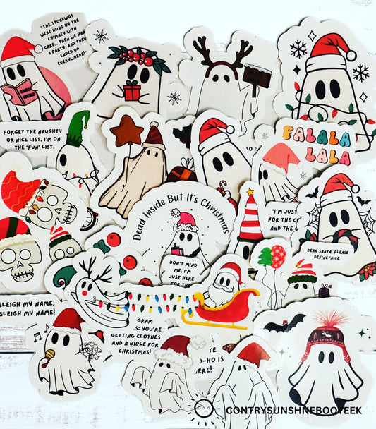 Pack 20 Christmas Ghost Stickers, Spooky Ghost Christmas Stickers, Gothic Christmas, Cottagecore Christmas Stickers, Stocking Stuffer Gift