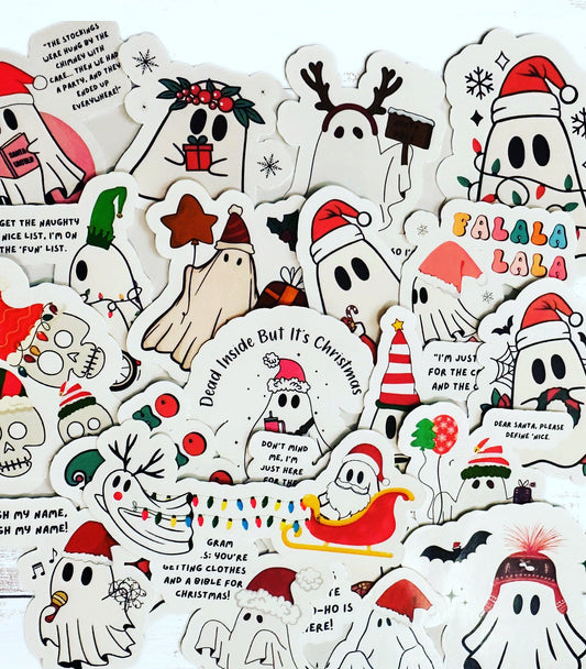 Christmas Ghost Vinyl Sticker Pack | 20 Funny Holiday Stickers | Waterproof Vinyl Decals for Cups, Laptops & Gifts
