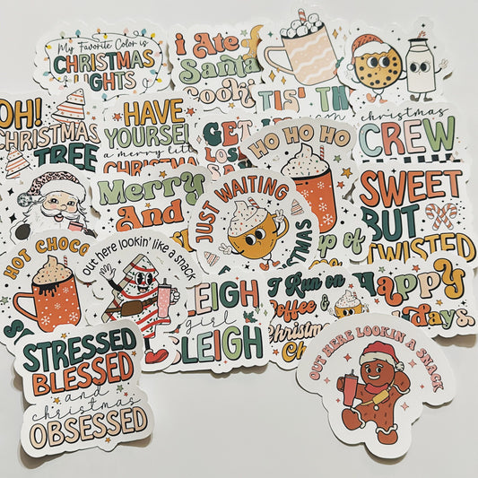 20 Cute Christmas Sticker Pack - Retro Funny Holiday Stickers - Waterproof Vinyl - Perfect for DIY Advent Calendars & Gift Baskets