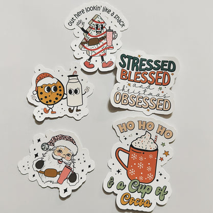 20 Cute Christmas Sticker Pack - Retro Funny Holiday Stickers - Waterproof Vinyl - Perfect for DIY Advent Calendars & Gift Baskets