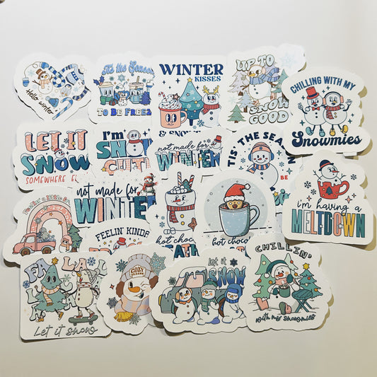 Cute Winter Sticker Pack - Retro Vintage Holiday Stickers - Waterproof Vinyl - Perfect for DIY Advent Calendars & Gift Baskets