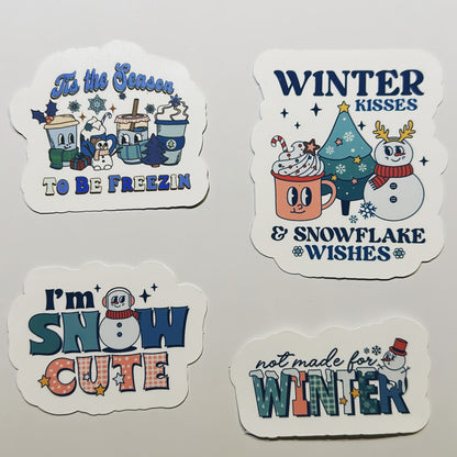 Cute Winter Sticker Pack - Retro Vintage Holiday Stickers - Waterproof Vinyl - Perfect for DIY Advent Calendars & Gift Baskets