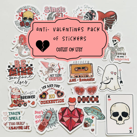 20 Pack of Stickers, Anti-Valentine's Day Planner Stickers, Gothic Stickers Pack, Galentine's Day, Skeleton Tumbler Stickers, Water Bottle