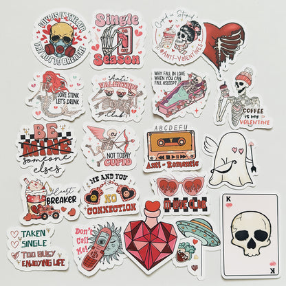 20 Pack of Stickers, Anti-Valentine's Day Planner Stickers, Gothic Stickers Pack, Galentine's Day, Skeleton Tumbler Stickers, Water Bottle