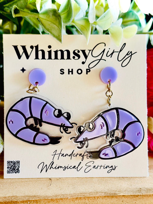 Handcrafted Acrylic Shrimp Earrings - Funky Statement Earrings - Beach Lover Gift - Quirky Shrimp Earrings - Funny Acrylic Jewelry