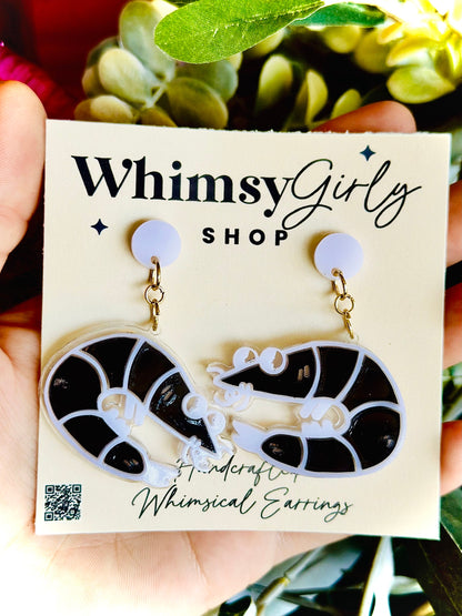 Handcrafted Shrimp Earrings - Funky Statement Earrings - Beach Lover Gift - Quirky Shrimp Earrings - Funny Acrylic Jewelry